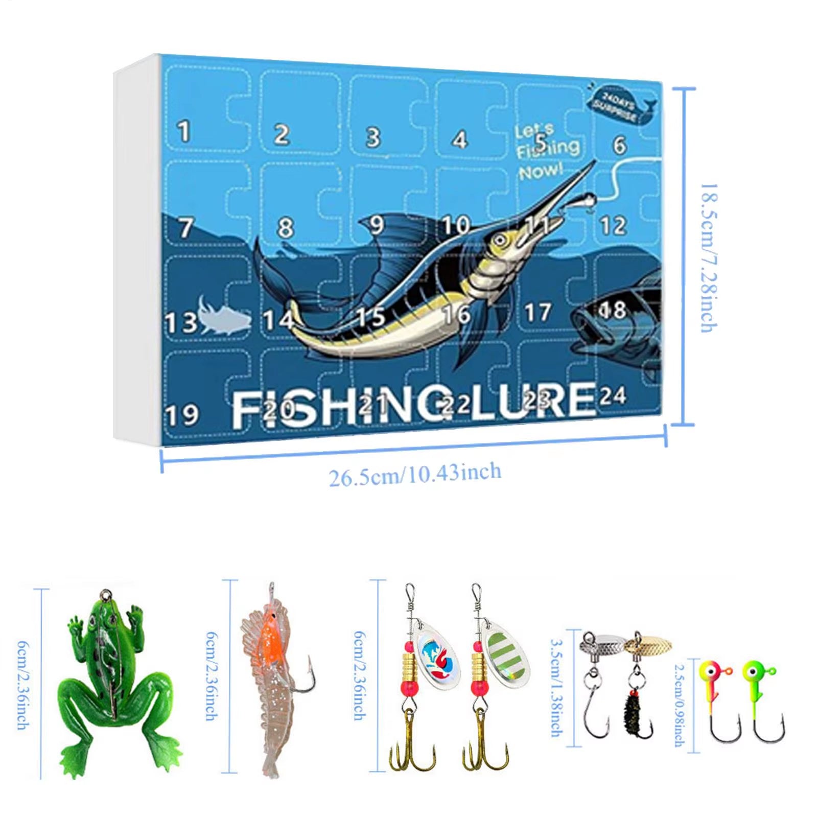 Fishing Lures Calendar Advent 2025 Calendar Advent Fishing Christmas Countdown Tackle Box Toys for Countdown Dad Father Boys Men
