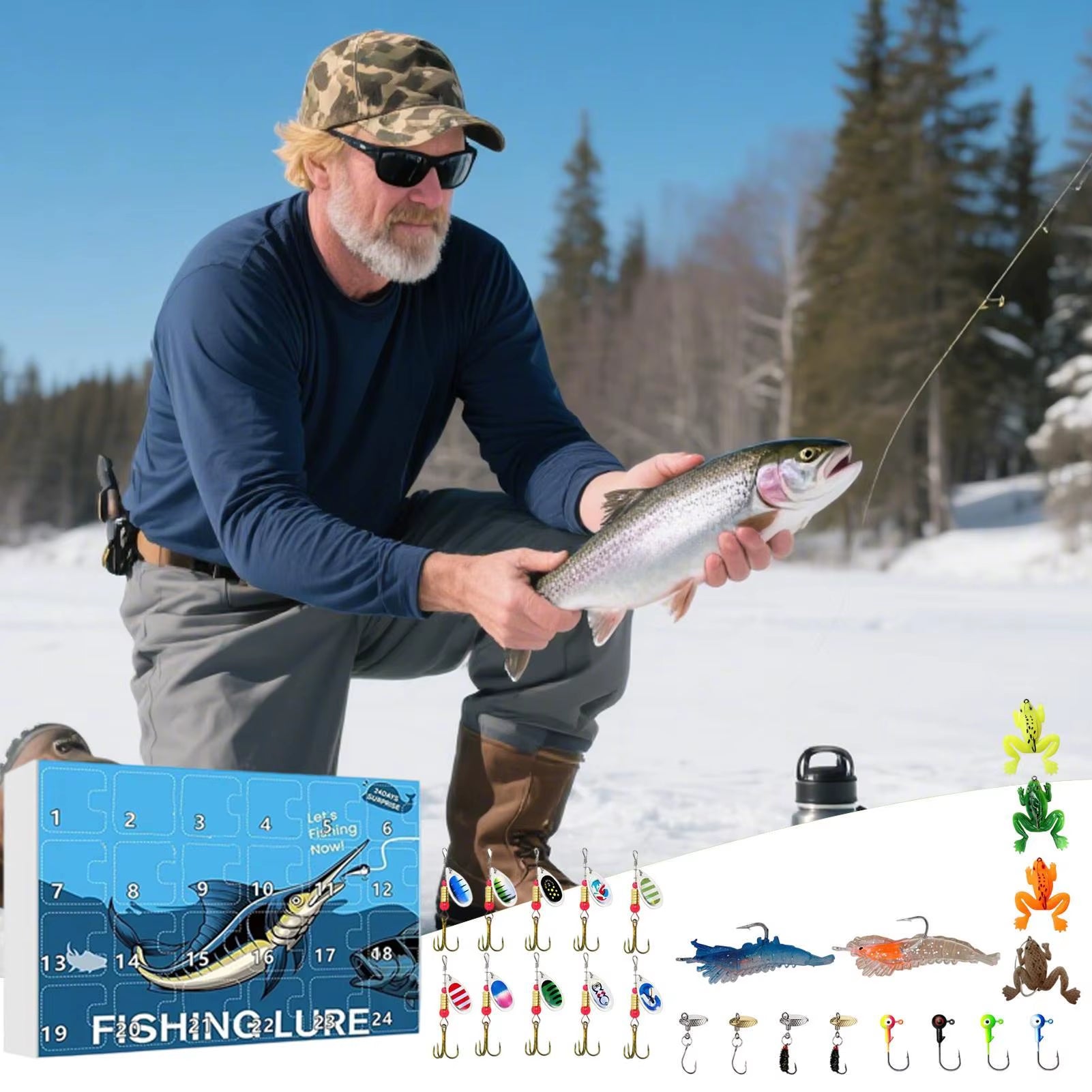 Fishing Lures Calendar Advent 2025 Calendar Advent Fishing Christmas Countdown Tackle Box Toys for Countdown Dad Father Boys Men